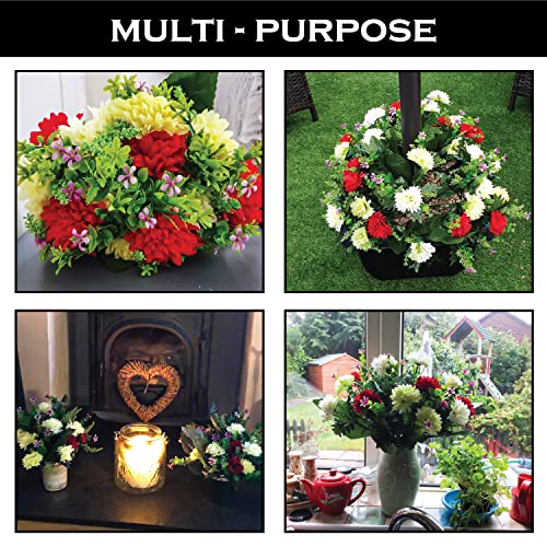 Bagari Artificial Flowers, Large Mixed Bush Grave Flowers, 16 inch Fake Flowers for Decoration, Ivory - Light Green - Red Artificial Flowers for Outdoor & Indoor Events Wedding Party Home Decoration - size: 1 Bunch
