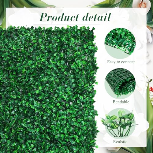 54 Pack Greenery Backdrop with Flowers Include 18 Pcs 16" x 24" Grass Wall Panels Artificial Hedge Boxwood Panels 36 Pcs 3.6 Feet Wisteria Hanging Flowers Garland for Wedding Summer(White) - color: White