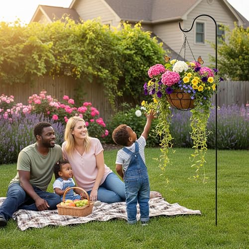 Classic Round Wire Hanging Basket 4 Packs 14 Inch Deep Coco Liner Water-Absorbing All-Weather Garden Deck Hanging Planter with Chain Flower Pot - size: 14 Inch, style: Circular