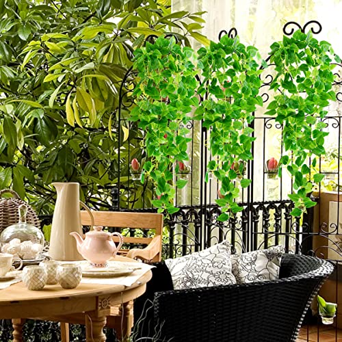 ZFProcess Artificial Hanging Plants, 2PCS Artificia Green Vines Bouquet Hanging Plants 2.9 ft Fake Ivy Vine for Patio Home Bedroom Wedding Indoor Outdoor Wall Summer Decor(Green) - color: W Green