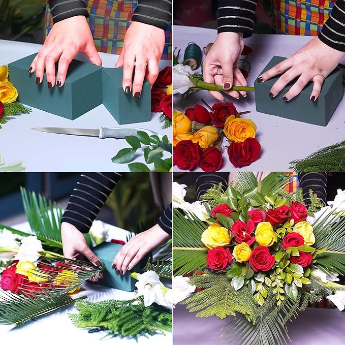FLOFARE Pack of 48 Floral Foam Blocks for Fresh and Artificial Flowers, Each (7.8” L x 3.5” W x 2.4” H), Dry and Wet Floral Foam Blocks for Wedding, Birthdays, Home, Office, and Garden Decorations - size: Pack of 48