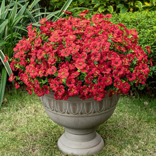 Lnoicy 20 Bundles Artificial Fake Flowers for Outdoor Faux Eucalyptus Flowers for Home Decoration,Fake Plants UV Resistant for Porch/Garden（Red） - color: Red