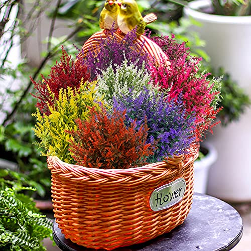 Outdoor Artificial Lavender Fake Flowers - 20 Bundles UV Resistant Outdoor Faux Plastic Flowers Plants Greenery Shrub for Indoor Outside Decoration(Pink) - color: Pink, size: 20 Bundles