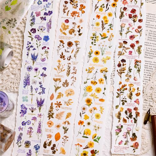 PET Tape Stickers for Journaling 6 Rolls Flower Washi Tape Stickers Decorative Tape for Crafts Scrapbooking Junk Journal Supplies, Endless Flowers - color: Endless Flowers