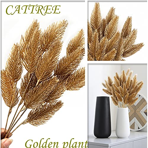 CATTREE Artificial Gold Plants Plastic Fake Grass Faux Shrubs Simulation Bushes Home Indoor Outdoor Garden Leaves Wedding Festival Decoration Hall Table Planter Filler – Golden Pine Cones 4 Pack - color: Golde Pine Cones - 4 Pcs