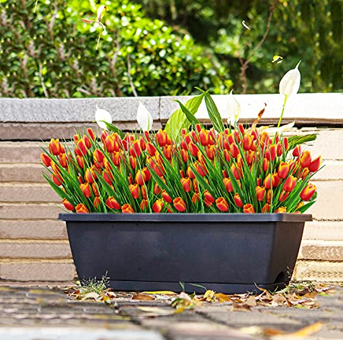 8 Bundles Outdoor Artificial Tulips Fake Flowers UV Resistant Faux Plastic Greenery Shrubs Plants for Home Outside Garden Porch Window Farmhouse Decor (Orange) - color: Orange