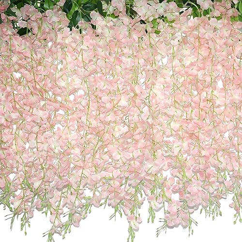 ZINHO 60 Branches Wisteria Hanging Flowers, Artificial Pink Wisteria Flowers Garland for Wedding Arch Ceremony Party Garden Home Backdrop Decor - color: Pink