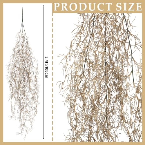 Giegxin Spanish Moss 41'' Fake Hanging Succulents Faux Moss Artificial Succulent Plants Vines Hanging Plants Swamp Decoration Potted Artificial Garland(Brown,12 Pack) - color: Brown
