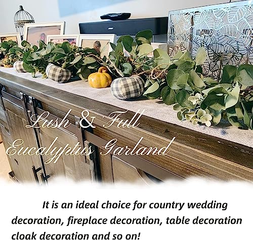 Ouddy Decor 2 Pack Eucalyptus Garland Total 13.1 Ft Lush Silver Dollar Leaves Boxwood Artificial Faux Greenery Vines for Baby Shower Wedding Party Table Runner Room Home Mantle Decor - color: Green, size: 2 Pack