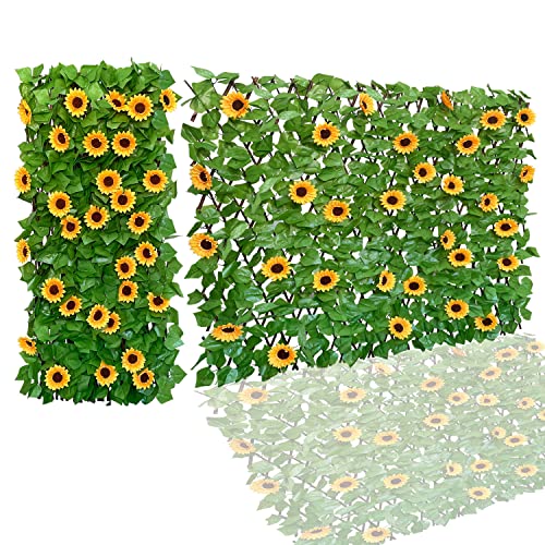 Expandable Fence Privacy Screen for Balcony Patio Outdoor,Decorative Faux Ivy Fencing Panel,Artificial Hedges (Single Sided Leaves) (2) - color: Sunflowers