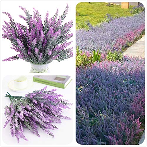 Fake Flowers Lavender, Artificial Flowers for Decoration Faux Flower Plants Plastic Greenery Decorations for Outdoor Garden Outdoors Home Art Floral Arrangements Wedding DIY Bouquet - Fuchsia 4 Pack - color: Lavender-fuchsia-4 Pack