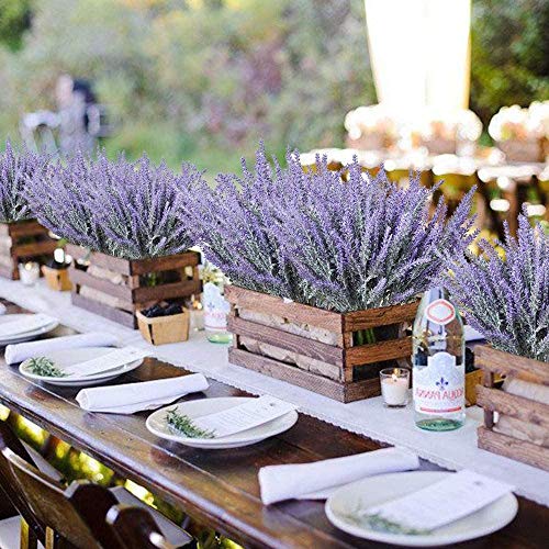 8 Bundles Artificial Flowers Fake Lavender Faux Plastic Plants Purple Flowers for Home Decor Wedding Kitchen Garden Patio Porch Office Table Indoor Outdoor Decorations (Purple Lavender/8pcs) - color: Purple Lavender/8pcs
