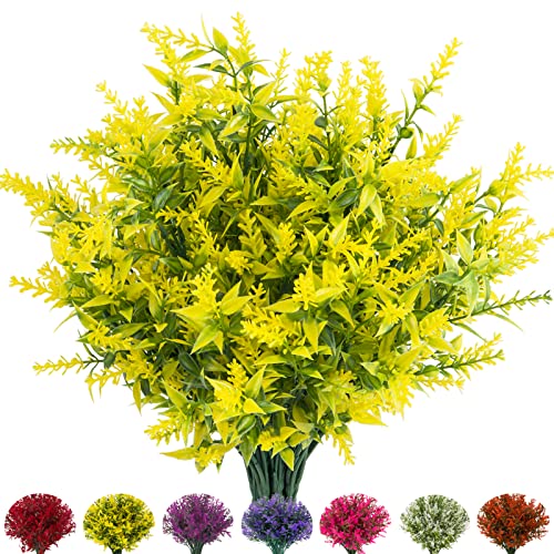 Outdoor Artificial Lavender Fake Flowers - 20 Bundles UV Resistant Outdoor Faux Plastic Flowers Plants Greenery Shrub for Indoor Outside Decoration(Yellow) - color: Yellow, size: 20 Bundles