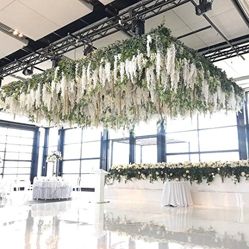 U'Artlines 24 Pack (Total 86.4 Feet) Artificial Fake Wisteria Vine Rattan Hanging Garland Silk Flowers String Home Party Wedding Decor (24, White) - color: White