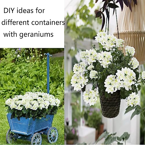 2 Pcs Artificial Geraniums for Outdoors Silk Cemetery Flowers White Faux Flowers Geraniums for Planter Outdoor Garden Patio Grave Cemetary Vase Centerpiece Indoor Porch Decor - color: White