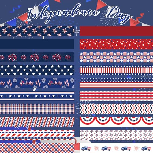 20 Rolls Washi Tape for Independence Day Patriotic Red Washi Tape Supplies Washi Stickers with July 4th Making Tape Craft Gifts for Kids DIY in Paper - style: Independence Day