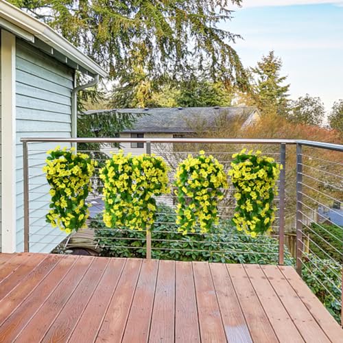ZFProcess Artificial Fake Hanging Flowers Plants for Outdoor Spring Summer Decoration, 2PCS Faux Silk Violet UV Resistant Look Real Trailing Vines for Outside Home Planter Porch Patio(Yellow) - color: A Yellow
