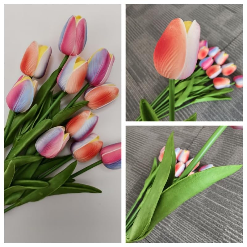 Artificial Flowers Tulips Fake Flowers Real Touch Latex Tulips Faux Flowers Bouquet for Wedding Party Arrangements Home Decor and Baby Shower Centerpieces (10, Colorful) - color: Colorful