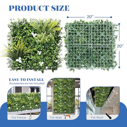 ECOOPTS 20"x20" Faux Ivy Privacy Fence Screen Artificial Boxwood Panels Topiary Hedge Plants for Indoor Outdoor Decoration, #5 Mixed Leaves, 6 Packs - color: #5 Mixed Leaves, size: 20"x20"
