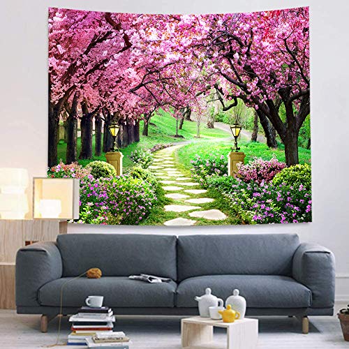 MEETSIOY Floral Decor Tapestry 84x90 Inches Cherry Blossom Wall Art - color: no window pattern, size: 90"L x 84"W