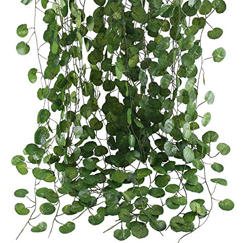 12 Pack 84Ft Artificial Vines Hanging Greenery Garland Leaves Wall Room Ceiling Decor Fake Vines for Home Kitchen Bedroom Garden Wedding Jungle Party Enchanted Forest Decorations - color: Green-12