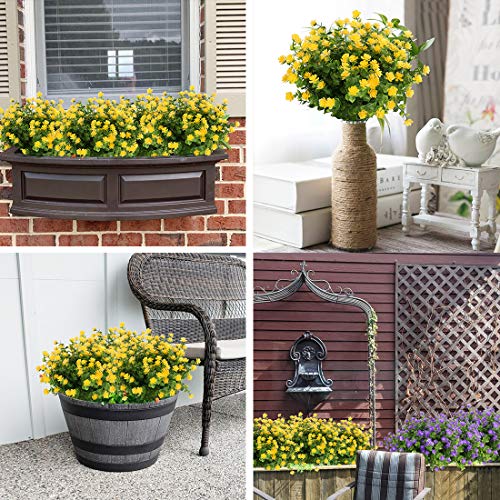 6 Bundles Artificial Flowers, Fake Artificial Greenery UV Resistant No Fade Faux Plastic Plants for Wedding Bridle Bouquet Indoor Outdoor Home Garden Kitchen Office Table Vase (Yellow) - color: Yellow