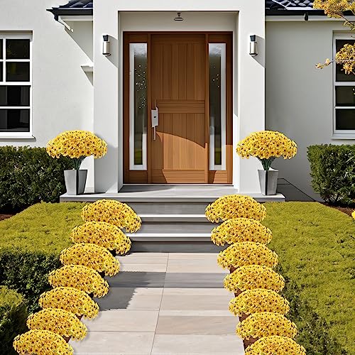 Kinisty 20 Bundles Outdoor Artificial Flowers UV Resistant with Yellow Faux Silk Flowers and No Fade Fake Plastic Plants for Spring Summer Outside Planters Porch Window Box Garden Decor - color: Yellow