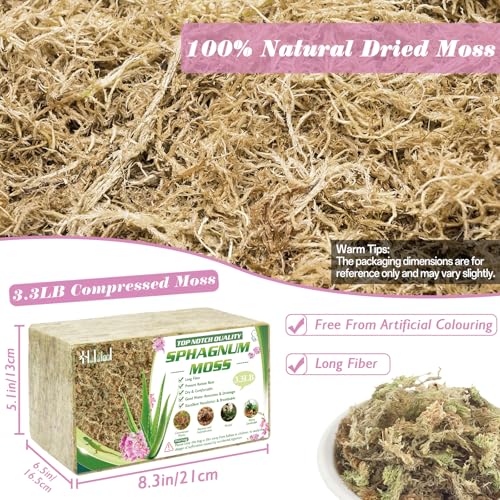 Halatool 3.3LBS Natural Sphagnum Moss for Plants 60 QT Premium Peat Moss Dried Long Fiber Orchid Moss for Orchid Repotting Carnivorous Succulents Garden Flowers Crafts Terrarium and Reptiles - size: 60 qt (3.3 lbs)