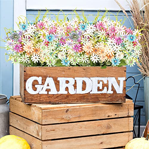 AmyHomie Artificial Flowers for Outdoors UV Resistant - 6 Bundles Mix Color Fake Daisy Wildflowers, Outdoor Artificial Plants Bulk for Home Garden Decor, Wedding, Patio, Farmhouse - color: Mix Color