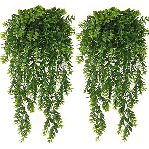 Artificial Hanging Vines, Fake Greenery Ivy Plastic Leaves Plants Faux Plant Foliage for Wedding Party Home Garden Wall Office Bedroom Decoration Indoor Outdoor Baskets Lights DIY Table Decor - 4 Pack - color: Green Leaves Hanging Vine / 4 Pack
