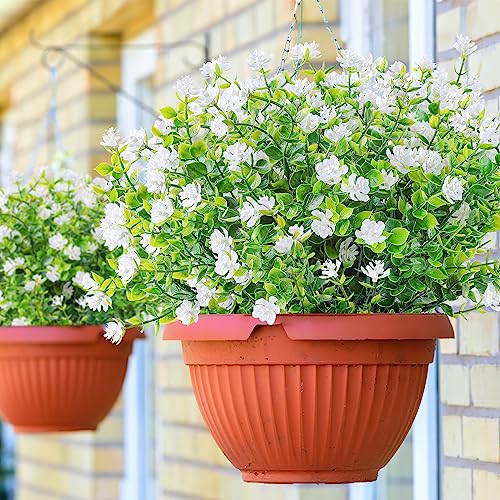 AmyHomie 20 Bundles Artificial Flowers for Outdoor Outside Spring Summer Decoration UV Resistant Faux Flowers No Fade Fake Plastic Plants Garden Porch Window Box Decorating - color: White-eucalyptus, size: 20