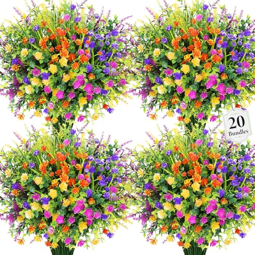 20 Bundles Artificial Flowers for Outdoors Fake Plastic Flowers UV Resistant Realistic Faux Plants Shrubs for Spring Summer Garden Porch Yard Patio Planter Window Box Home Decor, Mixedcolor - color: Multi Color