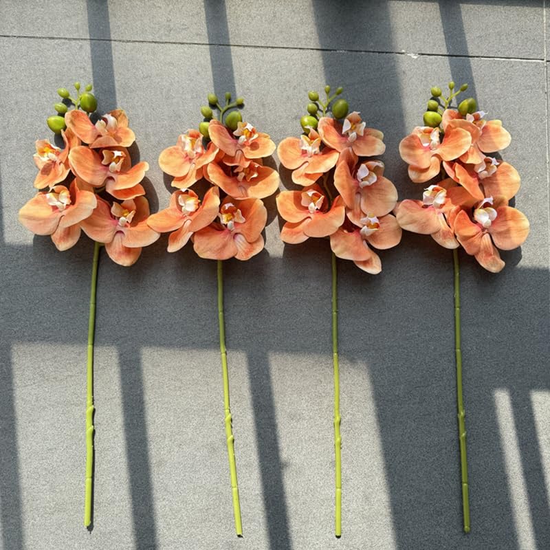 4-Pcs Artificial Flowers Real Touch Latex Phalaenopsis 17.7inch Artificial Orchid Stem Bouquets for Wedding Party Home Garden Decor,Orange - color: Orange