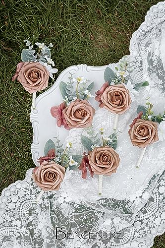 Dusty Rose Boutonniere for Men,Prom boutonnieres,Groom and Groomsmen Boutonniere for Wedding Ceremony Anniversary, Formal Dinner Party and Grad Night (Set of 6) - color: Dusty Rose, size: set of 6
