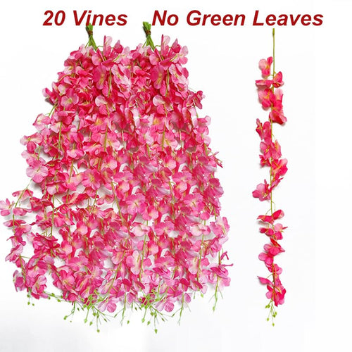 20 Vines of Wisteria Flower Garland, No Green Leaves Artificial Flower Strings, Fake Hanging Flowers, Silk Wisteria Garland, Flower Vine for Wedding, Garden Decoration (Pink - 20 Vines) - color: Pink - 20 Vines