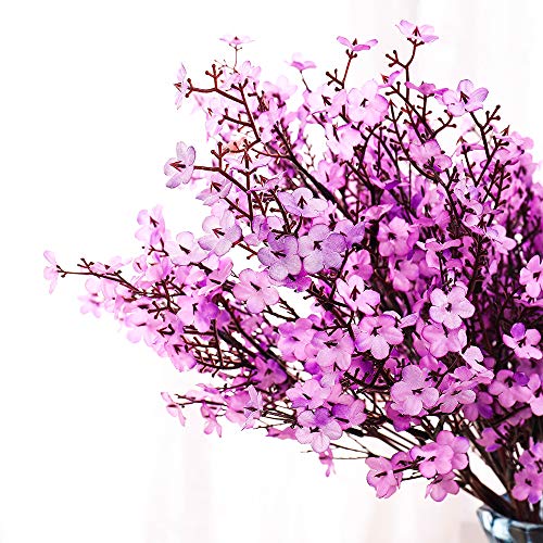 6PCS Artificial Baby Breath Flowers Fake Silk Real Touch DIY Floral Bouquets Decor Wedding Party Decoration Arrangements (Purple) - color: Purple