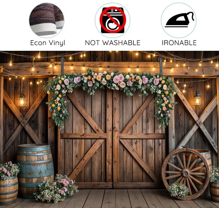 5x3ft Country Wedding Photography Backdrop Rustic Barn Door Photography Backdrop Farmhouse Pink Flower Cabin Wooden Birthday Baby Shower Wedding Bridal Party Banner Photo Booth Props Background - color: Multi1, size: 5X3FT
