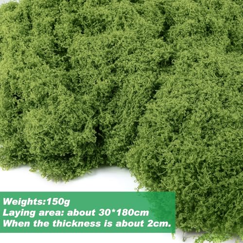 Draupnir Fake Green Moss for Plants Indoor, 5.3OZ Artificial Moss for Potted Plants Decor, DIY Decorative Moss for Crafts Fairy Garden Floral Wedding Model Making Glass Containers Home (150g) - color: Dark Green