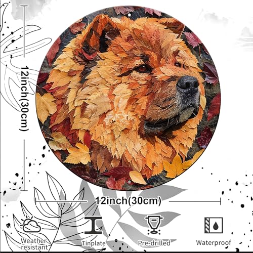 Vintage Chow Chow Dog Round Metal Sign Wall Art Rustic Wreath Decoration for Indoor Outdoor Home Porch Window Decor 12 Inch - color: Thanksgiving 4, size: 12 inches