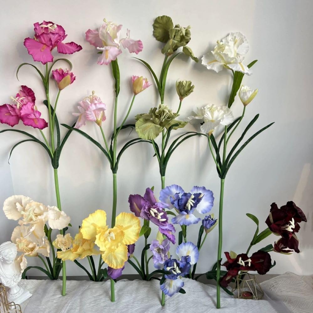 36" Tall Artificial Iris Flower Silk Flower 9 Heads, 3 pcs Real Touch Faux Flowers Picks Bouquet,Long Stems Fake Flower for Home Party,Wedding Flowers Arrangements,Dining Table Centerpieces(Hot Pink) - color: Hot Pink