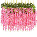 DearHouse 6 Pack Artificial Fake Wisteria Vine Ratta Hanging Garland Silk Flowers String Party Home Wedding Decor, 3.75 Feet/Piece,Pink - color: Pink