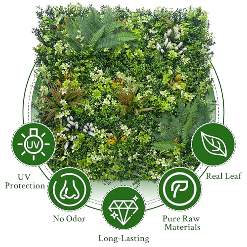 ODTORY Artificial Grass Boxwood Hedges Wall Panels: 40" x 120" (33.5 sqft) UV-Anti Faux Greenery Fake Ivy Leaves Privacy Fence Screen Backdrop for Garden Covering Privacy, Outdoor Indoor Decor - color: Greenery, size: 40x120 in