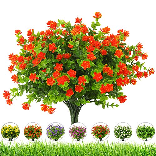 Artificial Flowers Outdoor,8 Bundles Outdoor Fake Flowers,Plastic Faux Flowers Greenery Shrubs Plants for Indoor Outside Window Box Hanging Planter Home Porch Decor(Orange Red) - color: Orange Red, size: 8 Bundles
