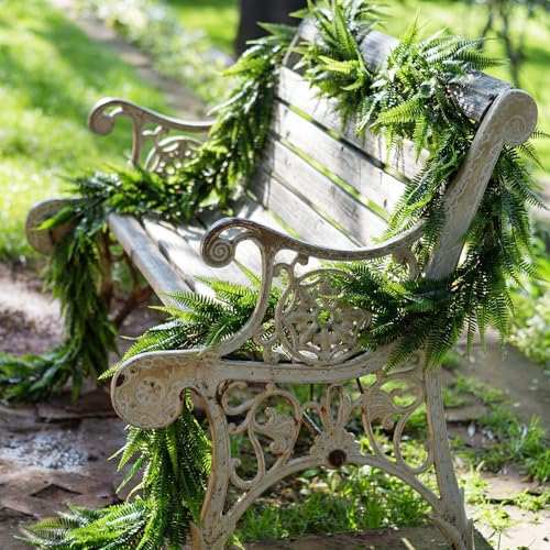 Yinder 4 Pack 6ft Artificial Greenery Garland Hanging Boston Fern Garlands Lifelike Leaf Green Fake Vines for Spring Summer Indoor Wall Mantel Home Decoration Wedding Arch Party Decor