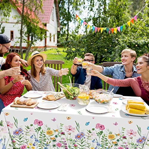 3Pcs Spring Floral Plastic Tablecloth,Pink Purple Blue Flower Butterfly Disposable Table Cover for Home Decor Summer Spring Picnic Dining Holiday Weeding Birthday Tea Party Decorations,54x108 Inch - size: 108" X 54" (Rectangular) - 3 Pack