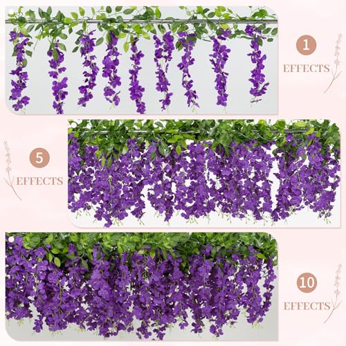 U'Artlines 5Pcs 7.2 Ft/Piece Artificial Wisteria Garland Silk Fake Purple Wisteria Flowers Hanging Greenery Vines Garlands Rattan for Home Garden Wedding Arch Party Indoor Outdoor Decor - color: Purple