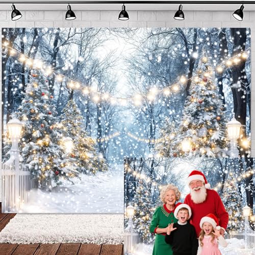 Winter Snowy Scene Forest Scene Backdrop Christmas Wonderland Snowflake Xmas Trees Landscape Photography Background for Family Holiday Party Decorations Banner Photo Studio Prop 5X3FT - color: Blue, size: 5X3FT