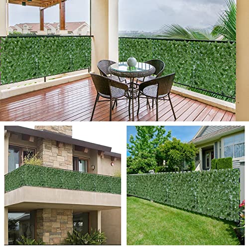 Bybeton 80"x120" Artificial Ivy Privacy Fence Screen - Fade-Resistant Faux Greenery Hedge Panels for Outdoor, Deck, Patio, Balcony & Chain Link Fence Cover - color: Green - Ivy, size: 80 x 120 in