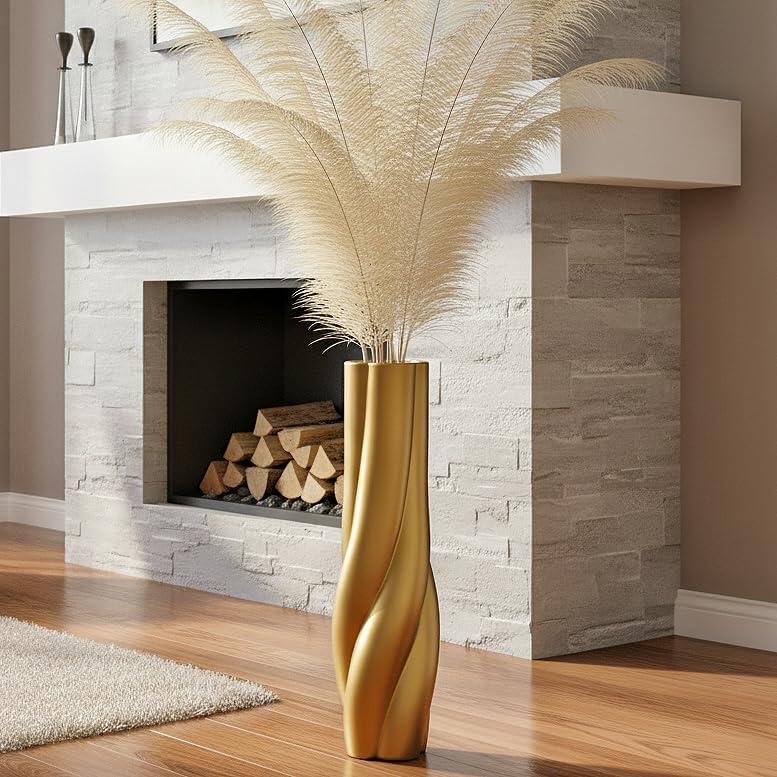 Gold Floor Vase, 24 Inch Tall Resin Home Decor Vase, Tall Floor Vases for Living Room, Office, Bedroom Decor with 5" Opening for Dried Pampas Grass, Branches & Feathers - color: Gold