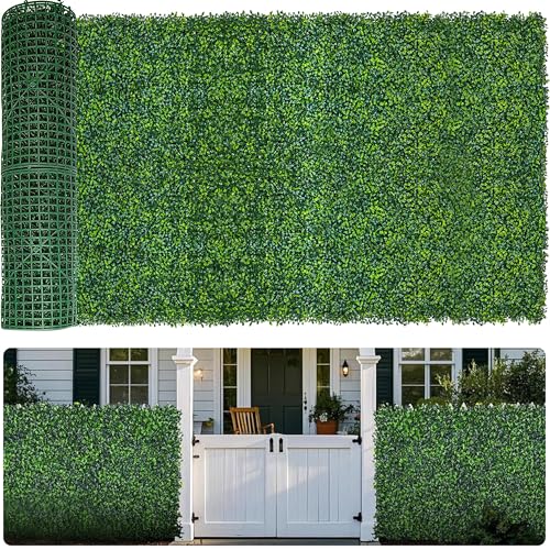 Artificial Boxwood Roll,120x40 in (34 sqft) UV-Anti Faux Ivy Boxwood Hedge Leaf Grass Wall for Patio Balcony Privacy, Garden, Backyard Greenery Wall Backdrop and Fence Decor - size: Boxwood 120X40 IN